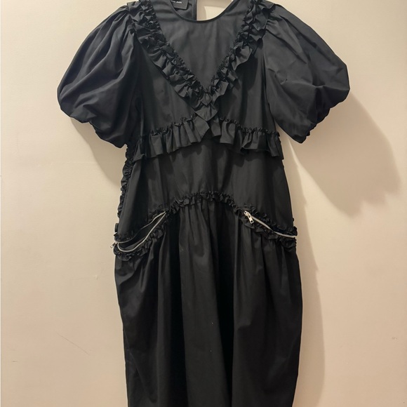 Simone Rocha Black Ruffled Dress with Puff Sleeves - Picture 2 of 9